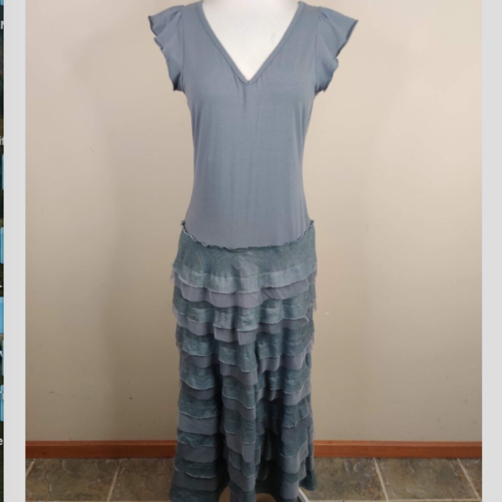 SUNDANCE BOUTIQUE Grey Linen/Mesh Maxi Dress- L
